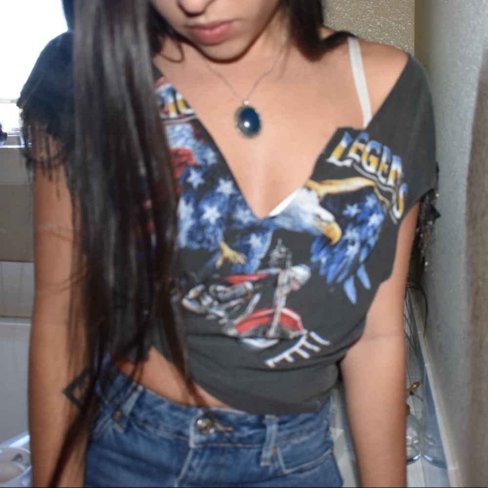 Metal fringe crop tee